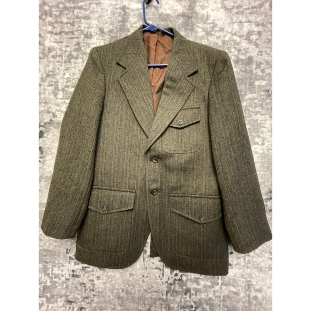 Vtg‎ Anderson Little Tweed Blazer Men's Est 42R Brown Green Herringbone Holes